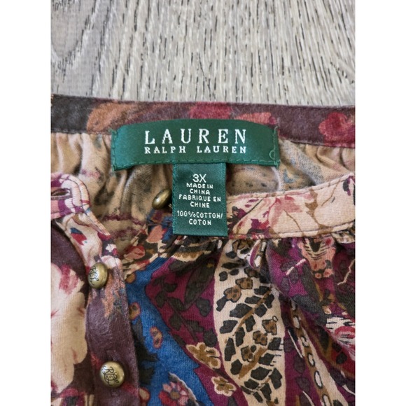 Lauren Ralph Lauren Floral Paisley Patchwork Cotton Knit Top Blouse Size 3XL - Picture 4 of 10